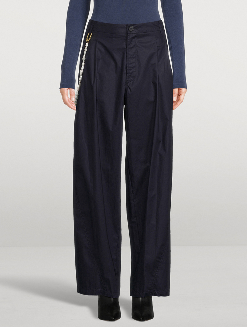 Phebe Wide-Leg Trousers With Pearl Wallet Chain