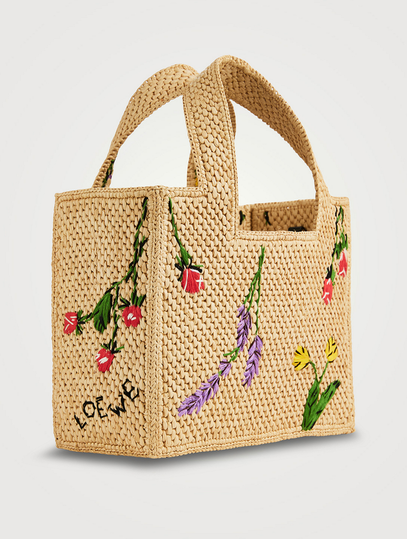 LOEWE Loewe x Paula's Ibiza Small Loewe Font Raffia Tote Bag