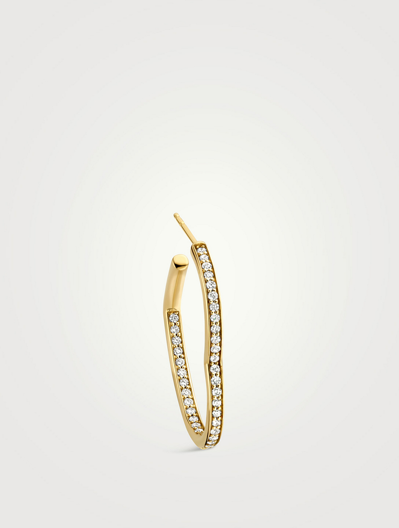 18K Gold Open Heart Hoop Earring With Diamonds