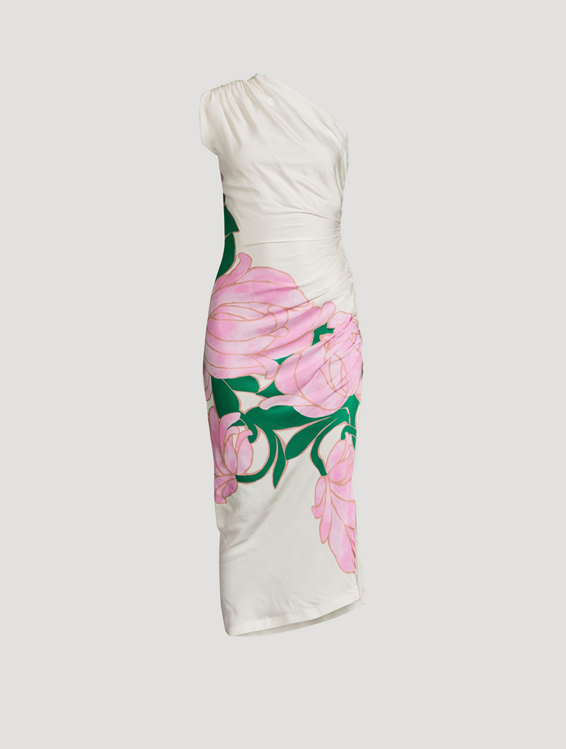 One-Shoulder Satin Dress In Floral Print