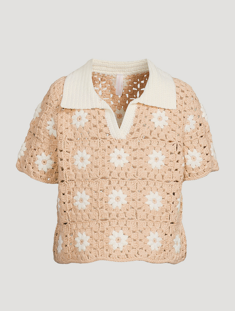 Cascadian Cotton Crochet Polo Shirt