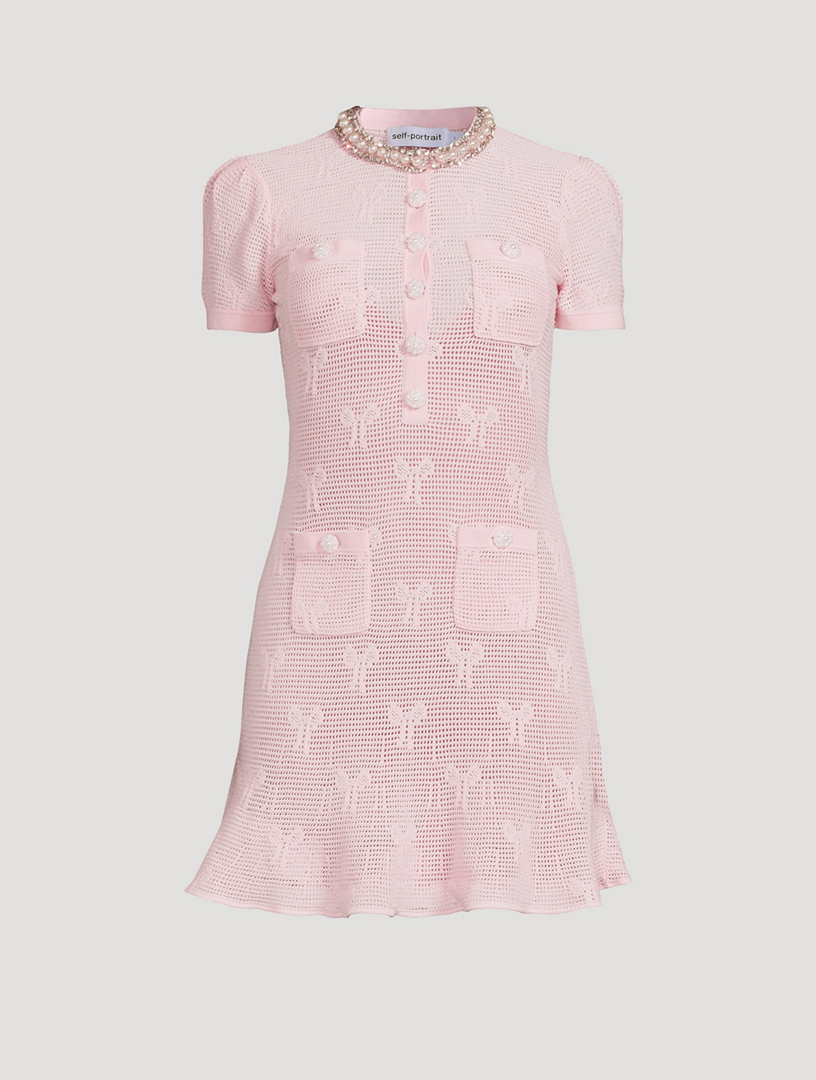 Bow Jacquard Crochet Mini Dress