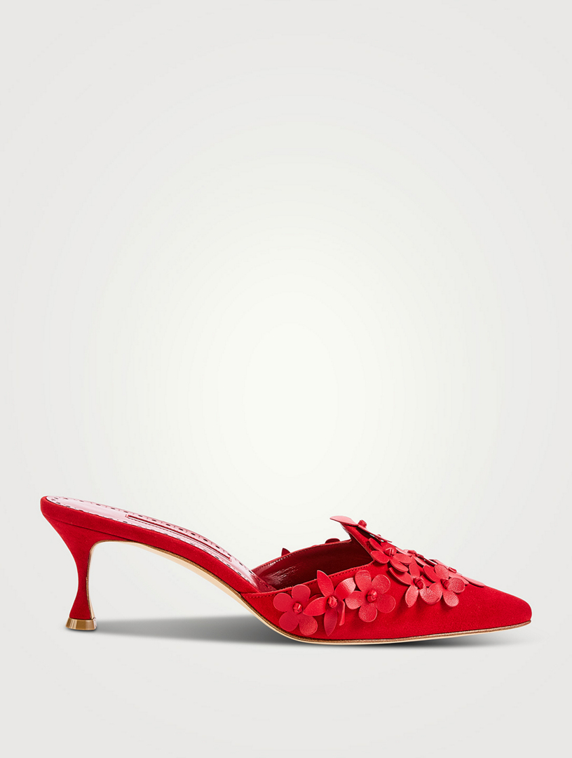 Harnes Floral-Appliqué Suede Mules