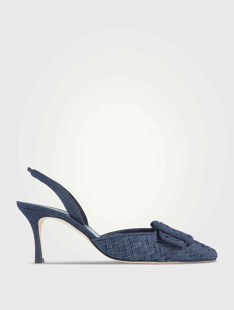 MANOLO BLAHNIK Maysli Woven Denim Slingback Pumps | Holt Renfrew