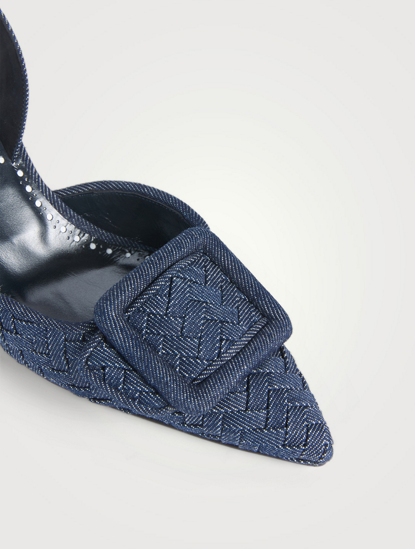 MANOLO BLAHNIK Maysli Woven Denim Slingback Pumps | Holt Renfrew