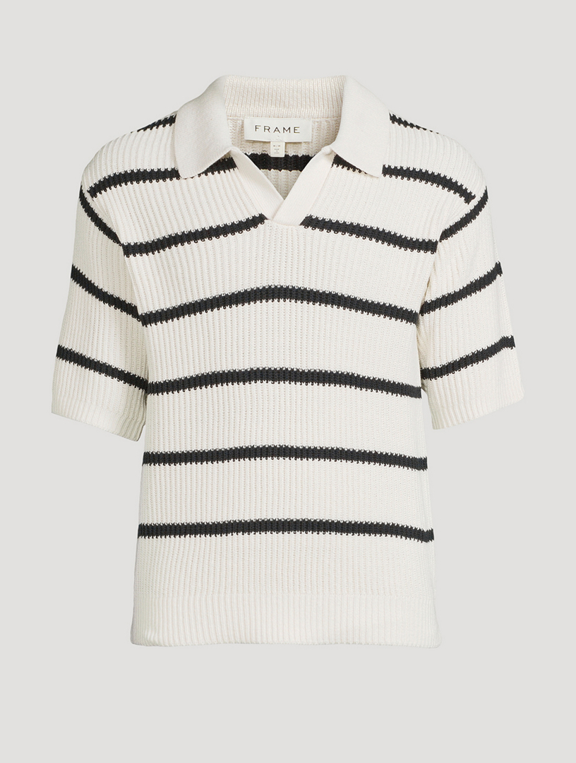 Striped Short-Sleeve Polo Sweater