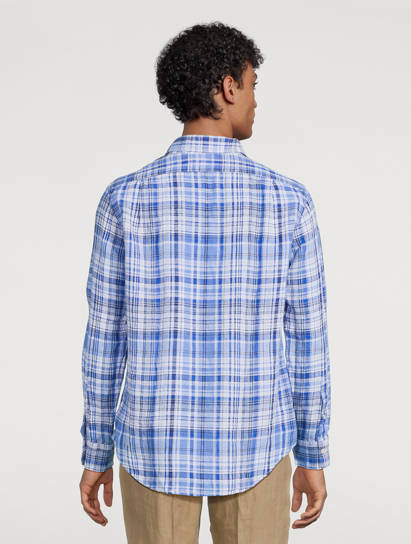 Plaid Linen Long-Sleeve Shirt