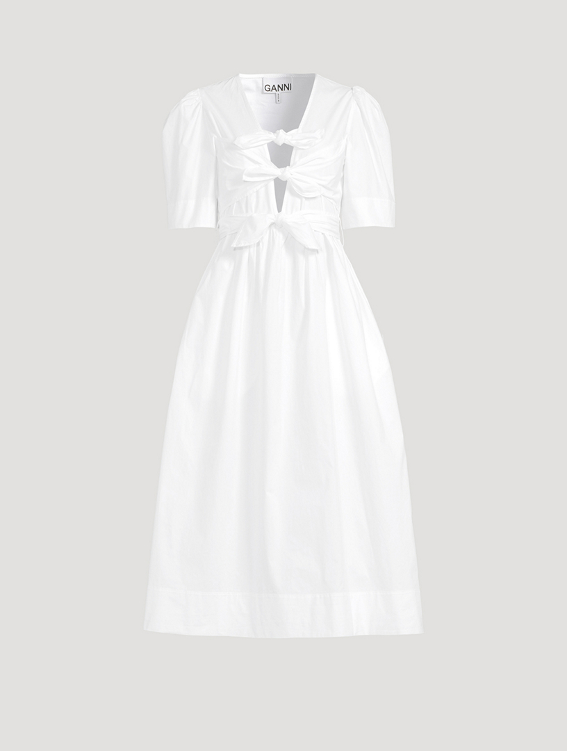 Tie-Front Poplin Midi Dress