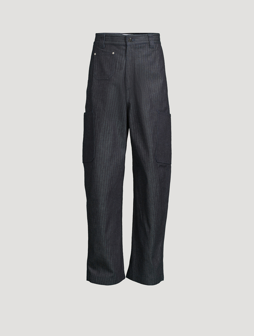 Herringbone Wide-Leg Cargo Pants