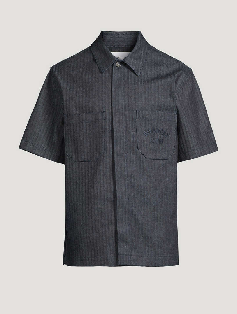 Herringbone Denim Short-Sleeve Shirt