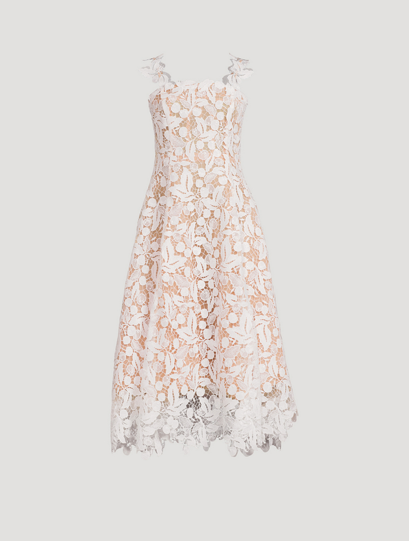 Cherry Guipure Lace Midi Dress