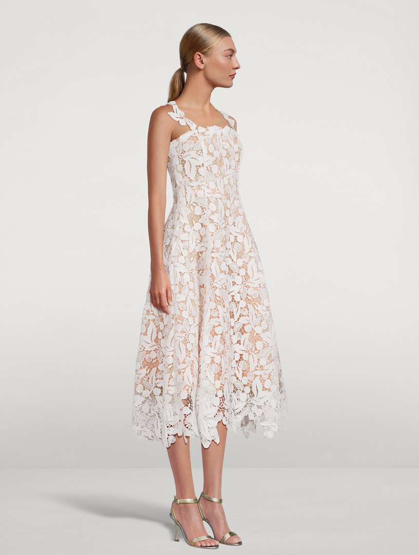 OSCAR DE LA RENTA Cherry Guipure Lace Midi Dress | Holt Renfrew