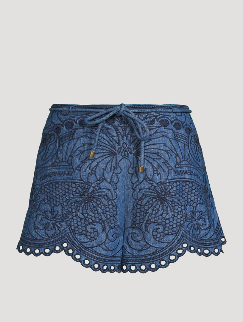 Coco Embroidered Denim Shorts
