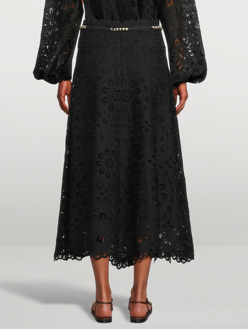 ZIMMERMANN Rhiannon Embroidered Lace Midi Skirt | Holt Renfrew
