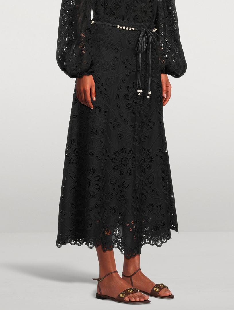 ZIMMERMANN Rhiannon Embroidered Lace Midi Skirt