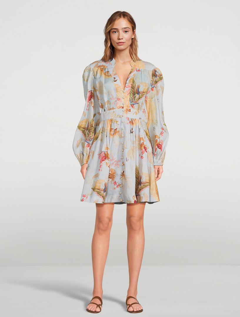 ワンピース ZIMMERMANN ASCENSION MINI DRESS IN LINEN ZIMMERMANN Ascension floral-print linen mini dress | NET-A