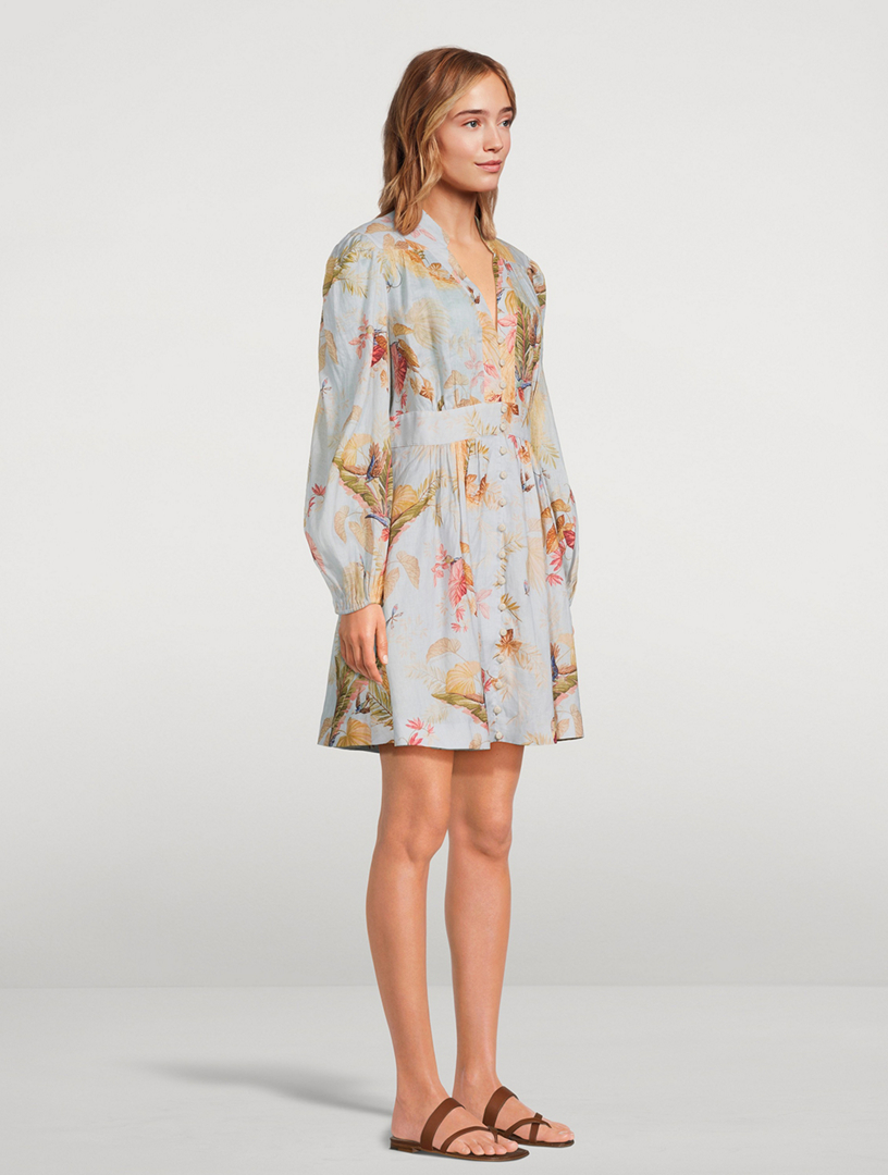 ワンピース ZIMMERMANN ASCENSION LINEN MINI DRESS ZIMMERMANN Ascension floral-print linen mini dress | NET-A