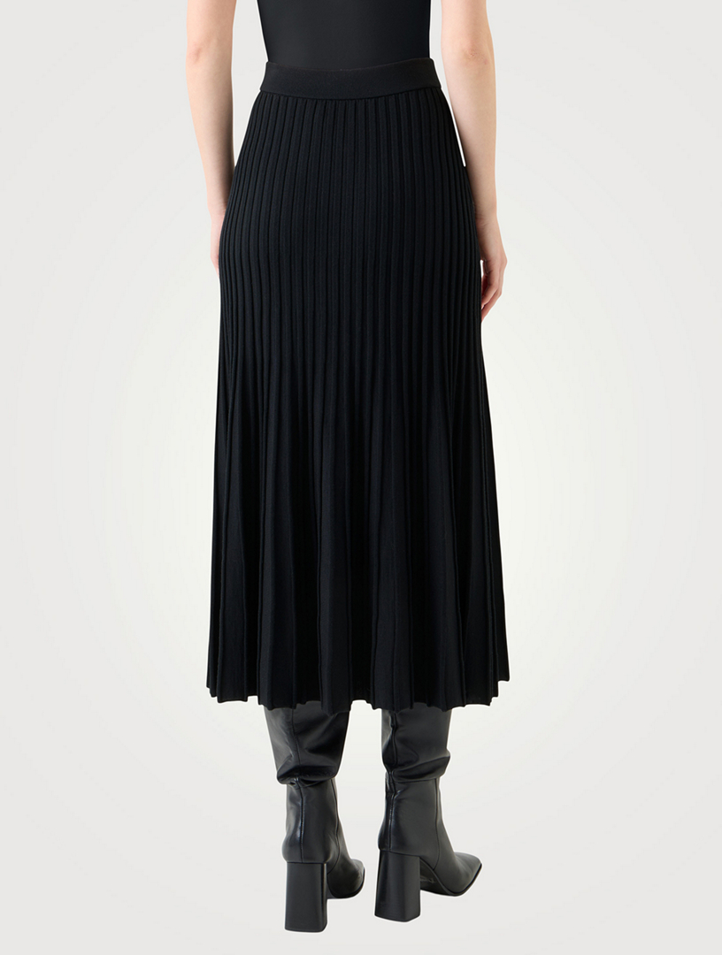 Pleated Wool Midi Skirt