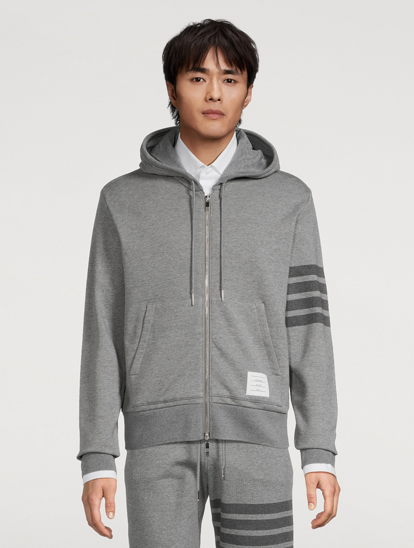 THOM BROWNE　TB404 Zip Up Hoodie W/ Engineered 4 Bar In Color Blocked Solid