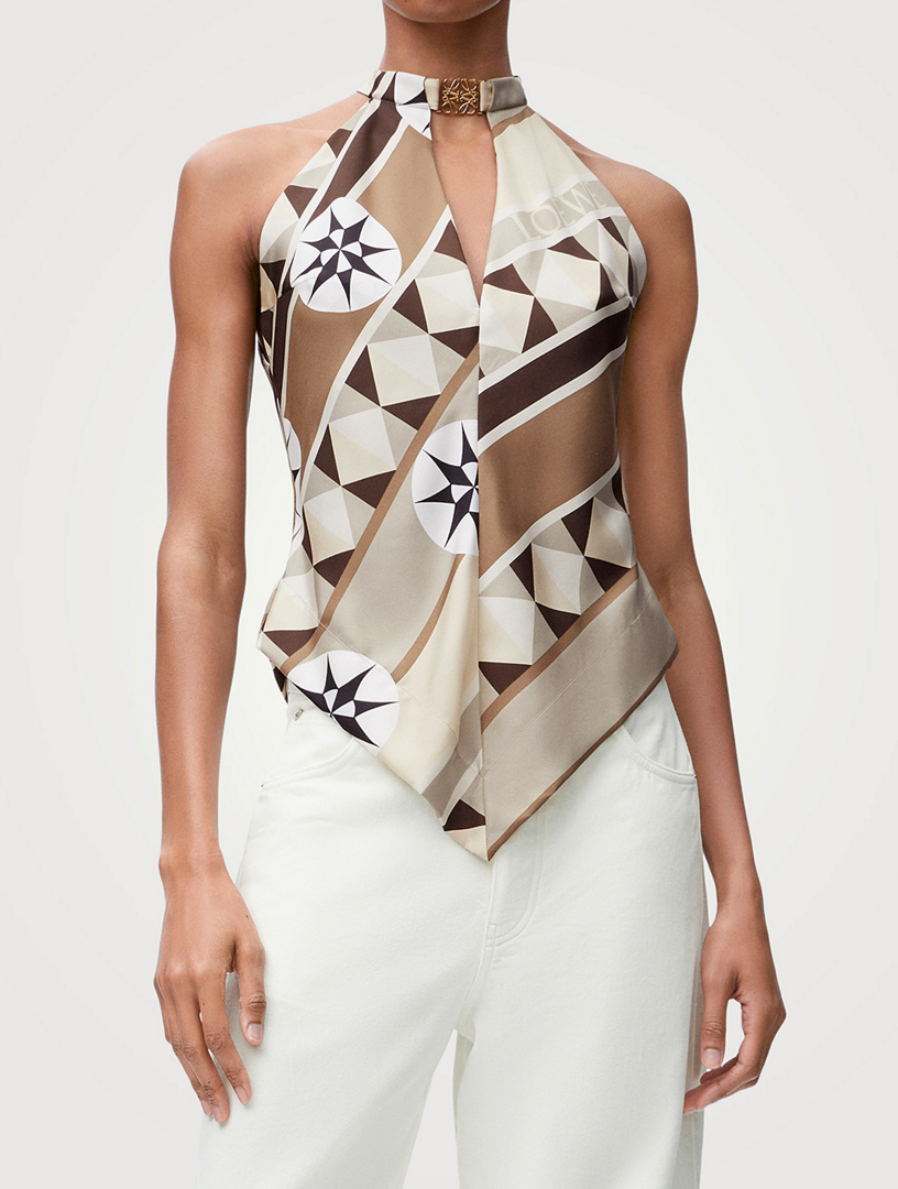 LOEWE Loewe x Paula's Ibiza Silk Halter Top In Compass Print