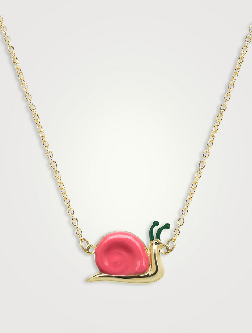 9K Gold Caracol Enamel Pendant Necklace