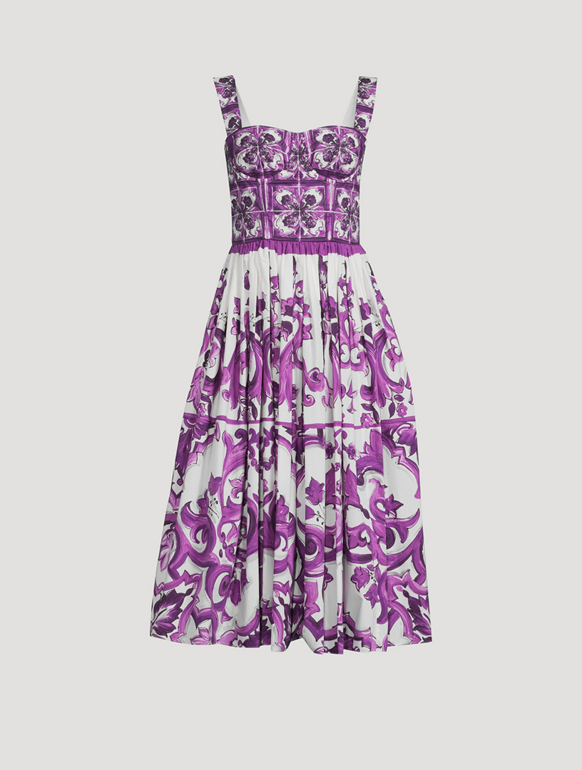 Corset Poplin Midi Dress In Majolica Print