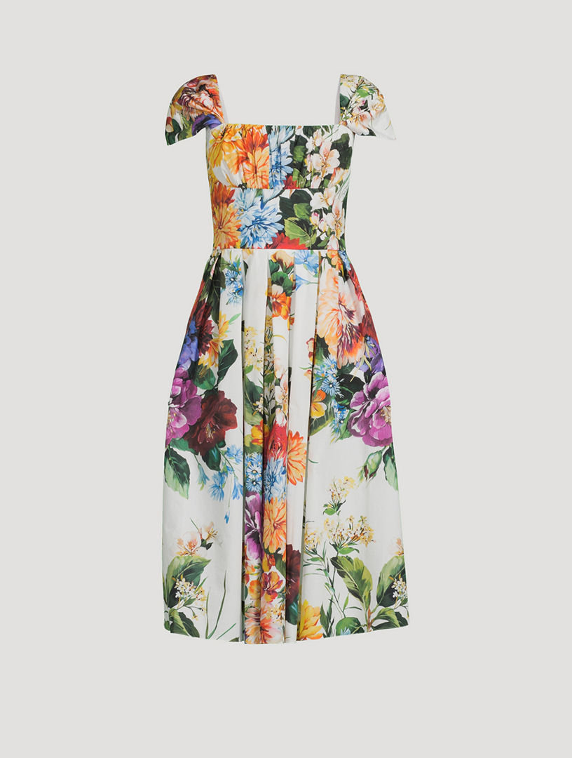 Poplin Midi Dress In Flower Bouquet Print