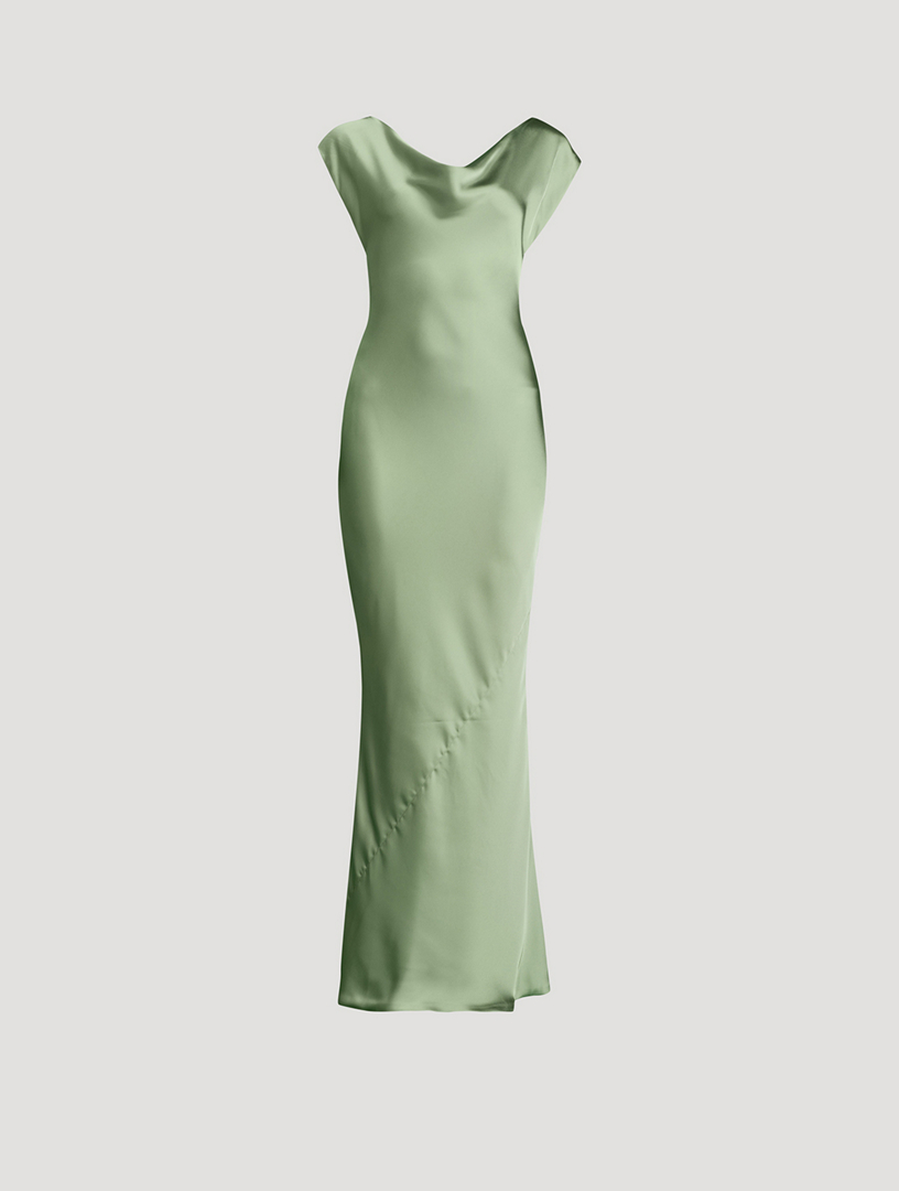 Maria Cap-Sleeve Satin Gown