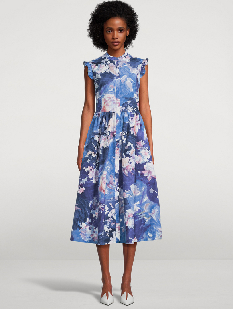 Sleeveless Flared Midi Dress Floral Print