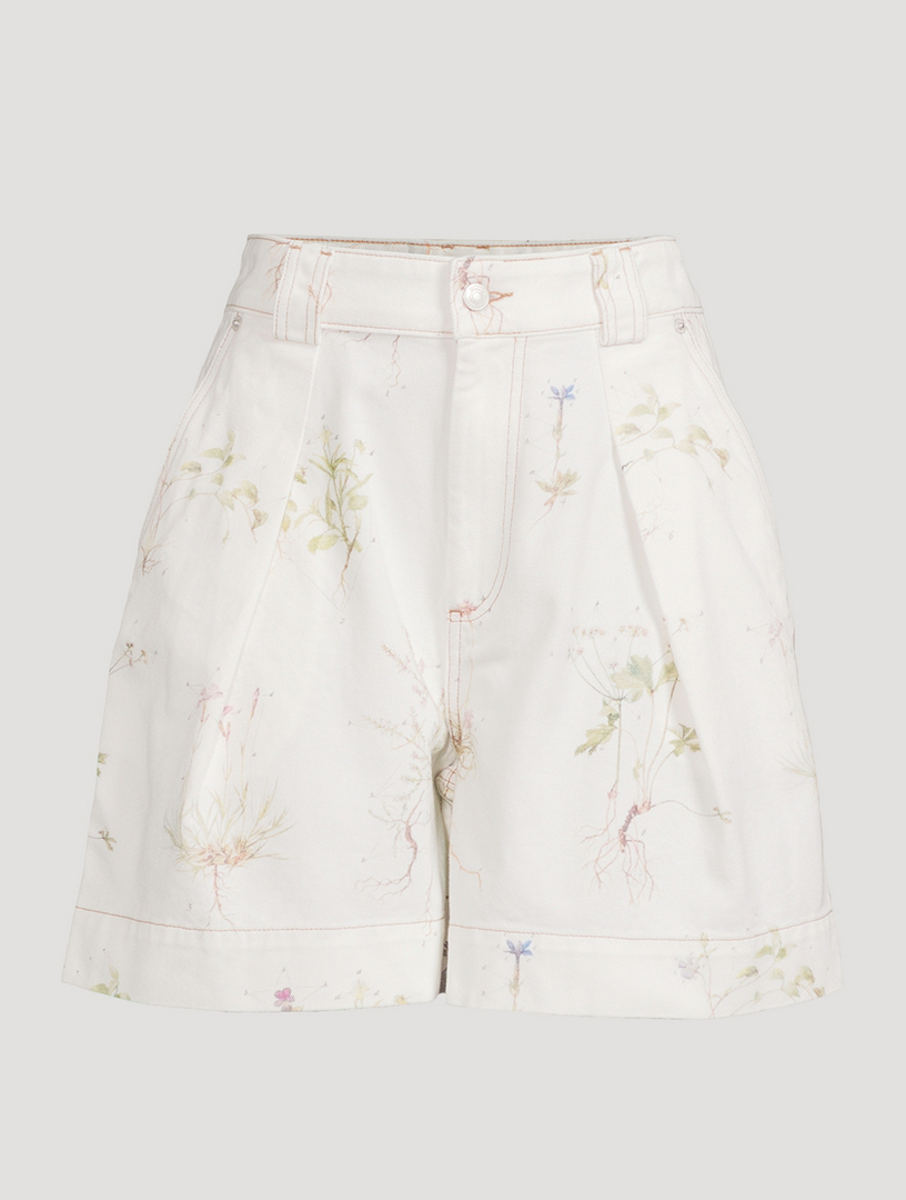 Short en denim à motif floral
