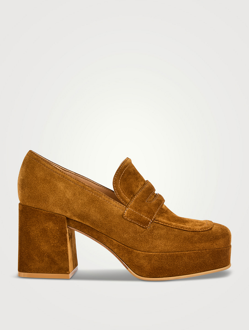 GIANVITO ROSSI Rouen Suede Platform Penny Loafers Holt Renfrew