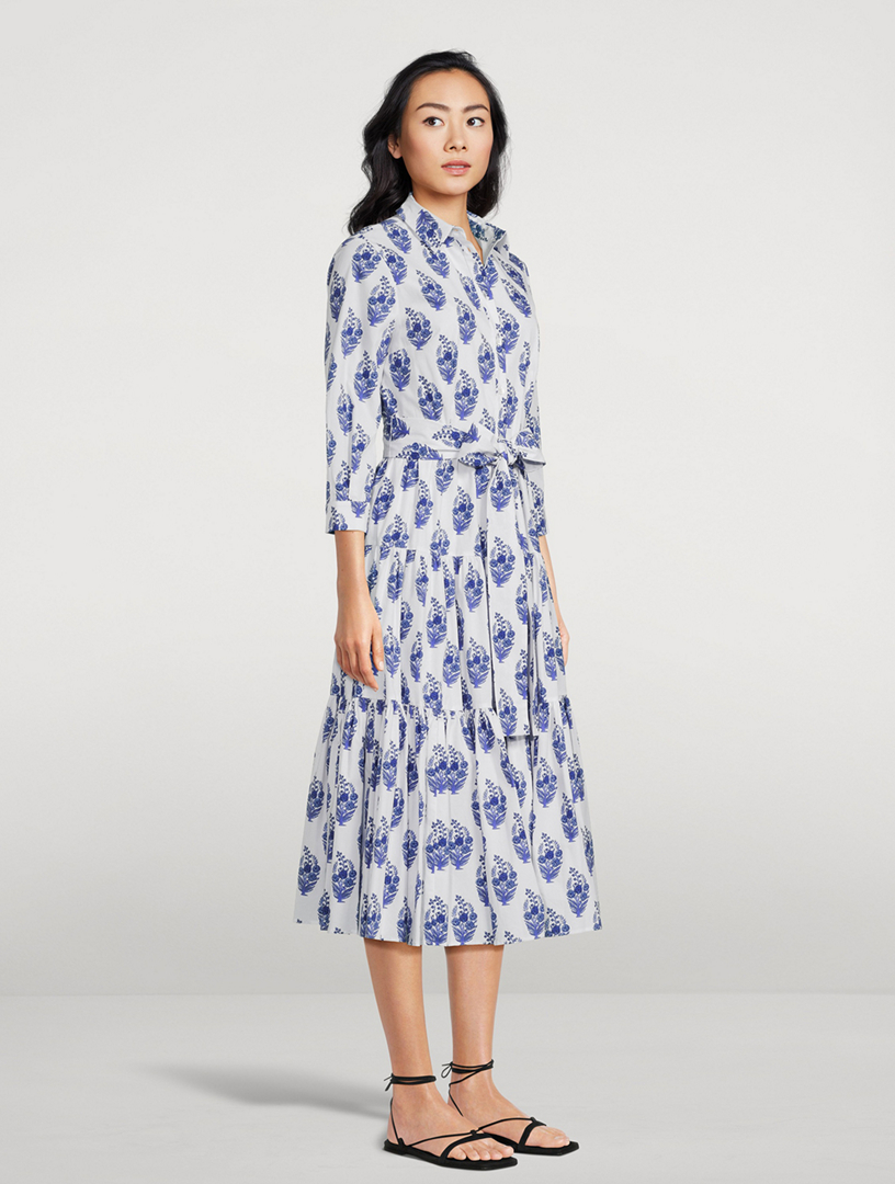 CAROLINA HERRERA Belted Poplin Shirt Dress In Floral Print