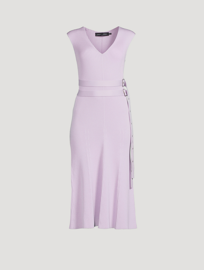 Madeline Belted Rib-Knit Dress