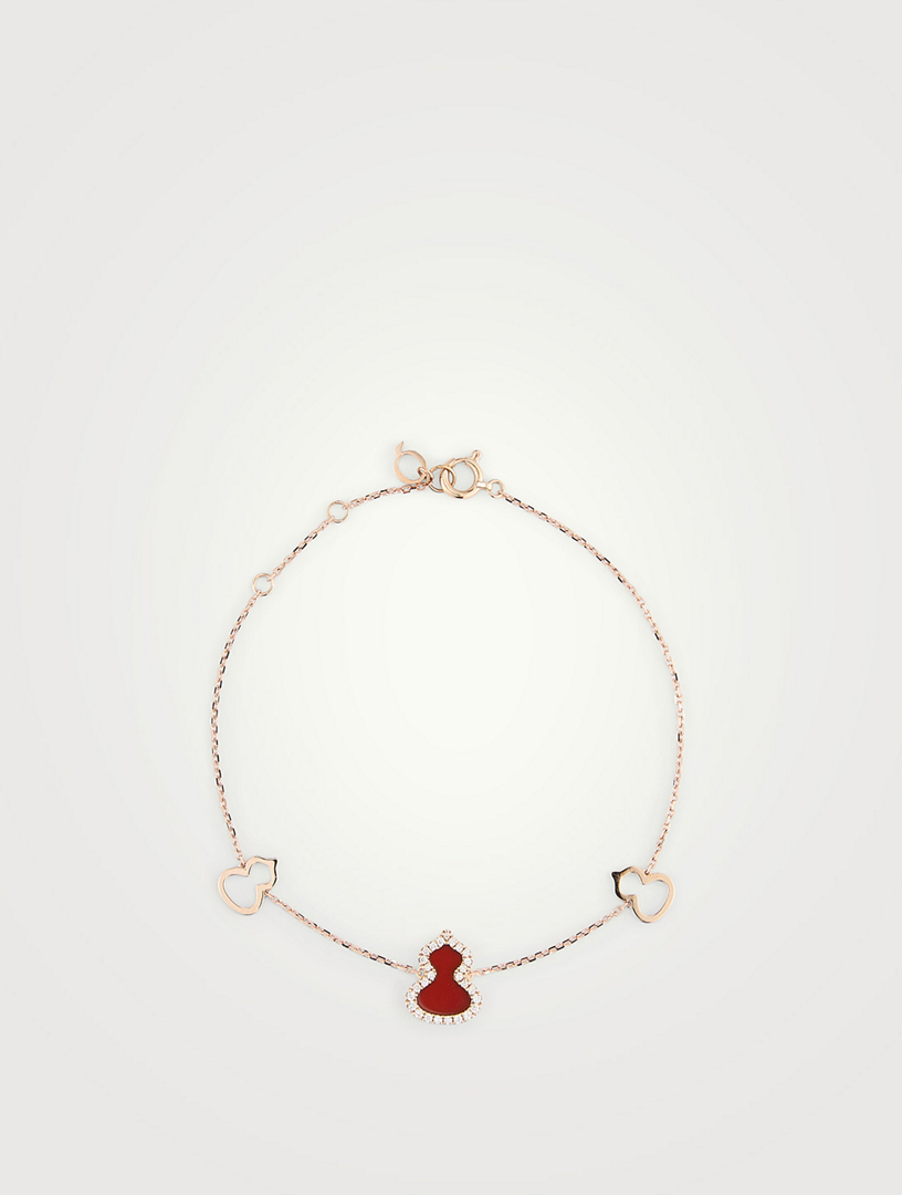 Petite Wulu 18K Rose Gold Bracelet With Diamonds And Red Agate