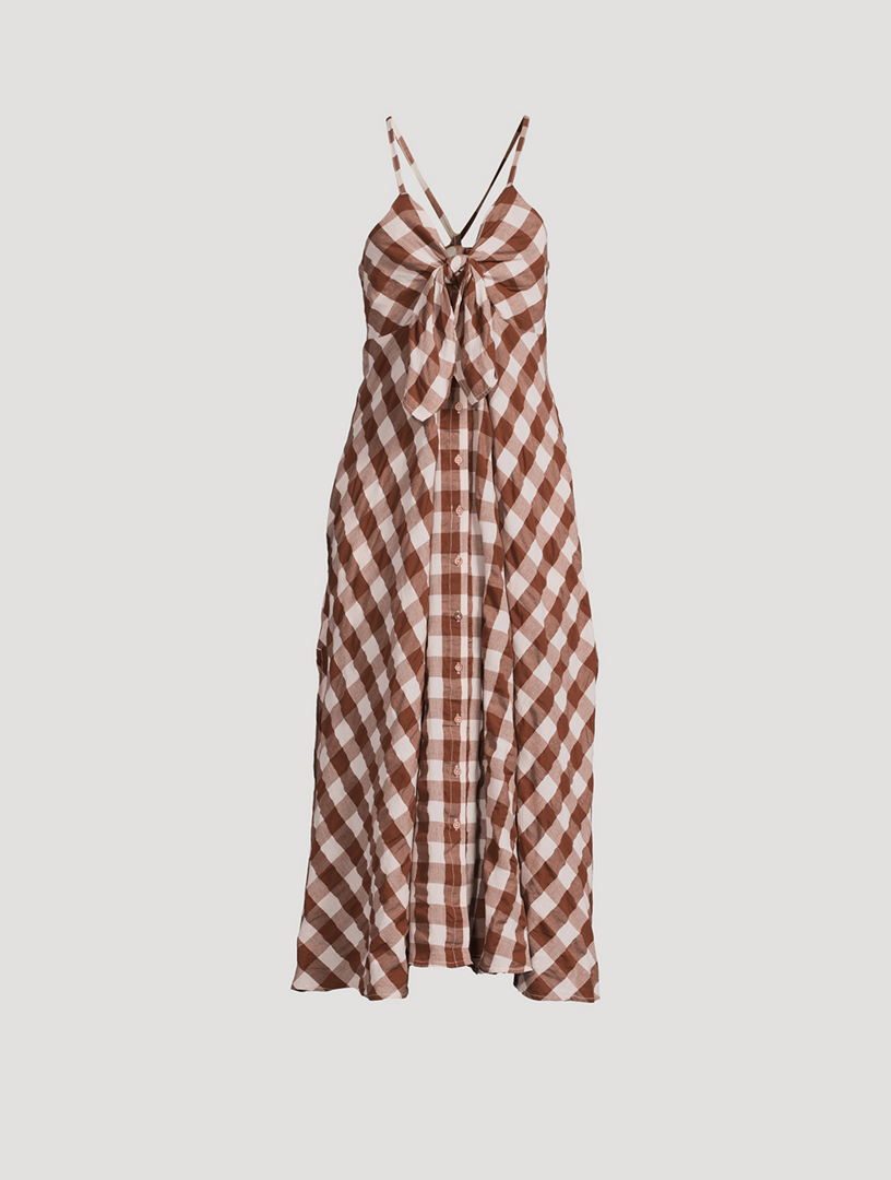 Via Tie-Front Midi Dress In Gingham Print