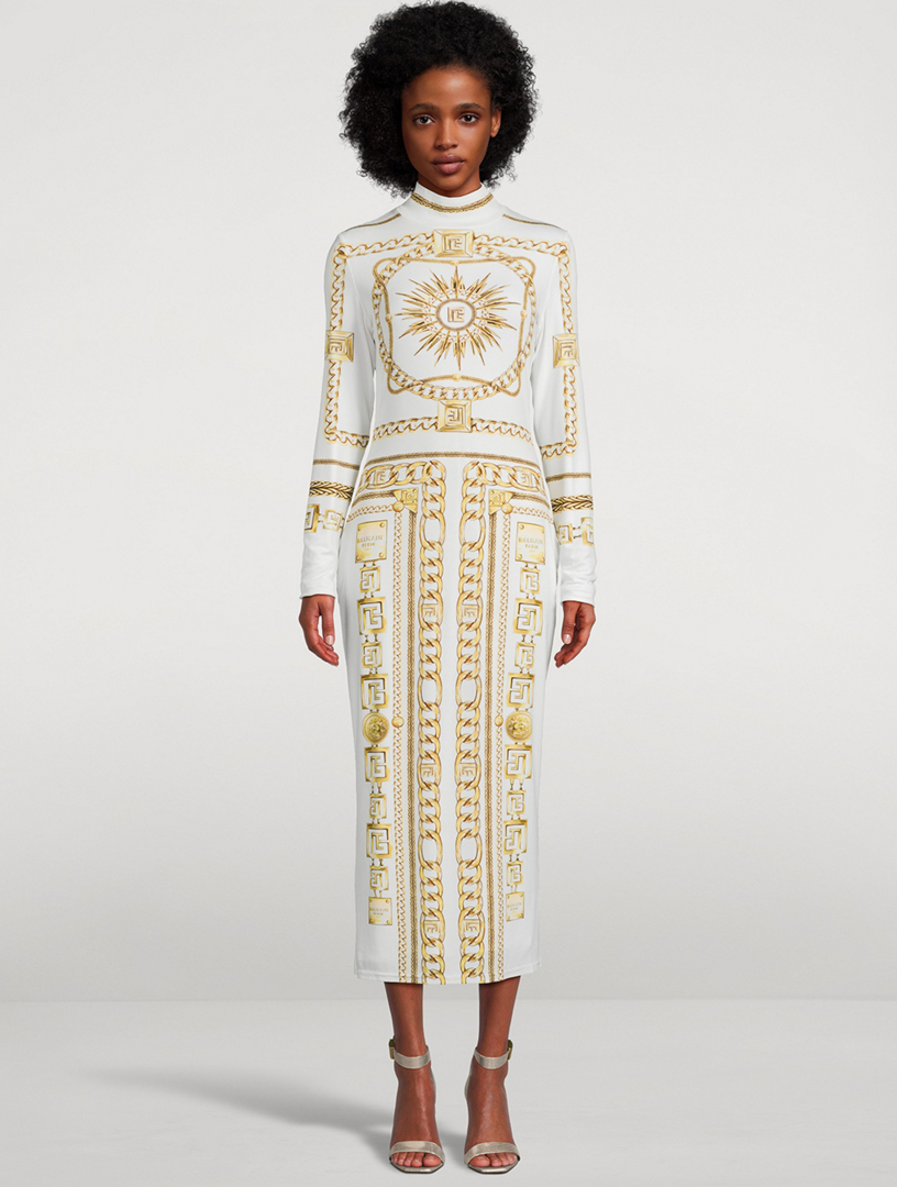 simple short gold dresses Balmain Kids Balmain Kids | White and Gold Dress BT1140 main image 1