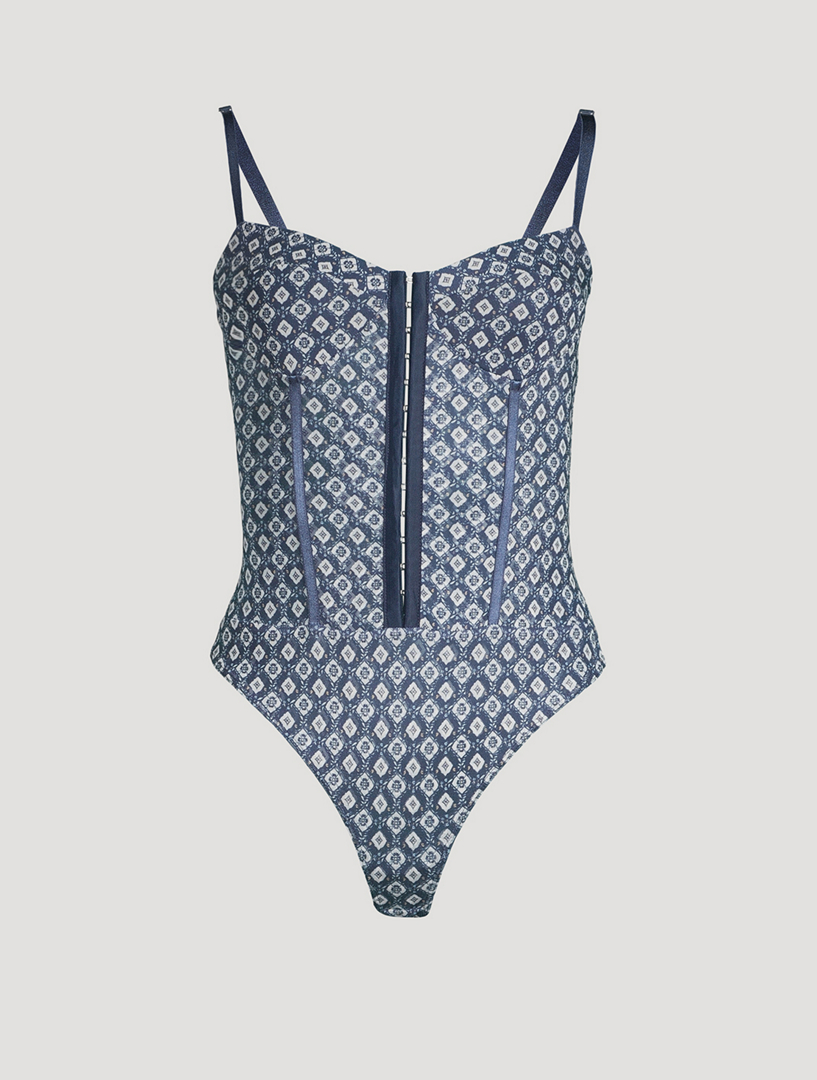 Night Rhythm Corset Bodysuit In Geometric Print