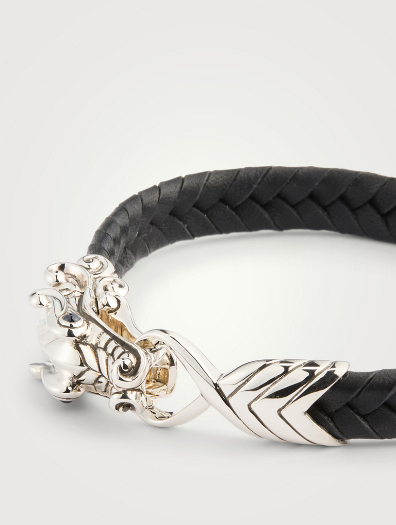 Naga Sterling Silver And Leather Bracelet