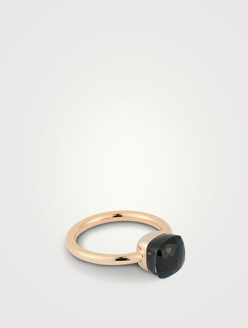 Petit Nudo 18K Rose And White Gold Ring With London Blue Topaz
