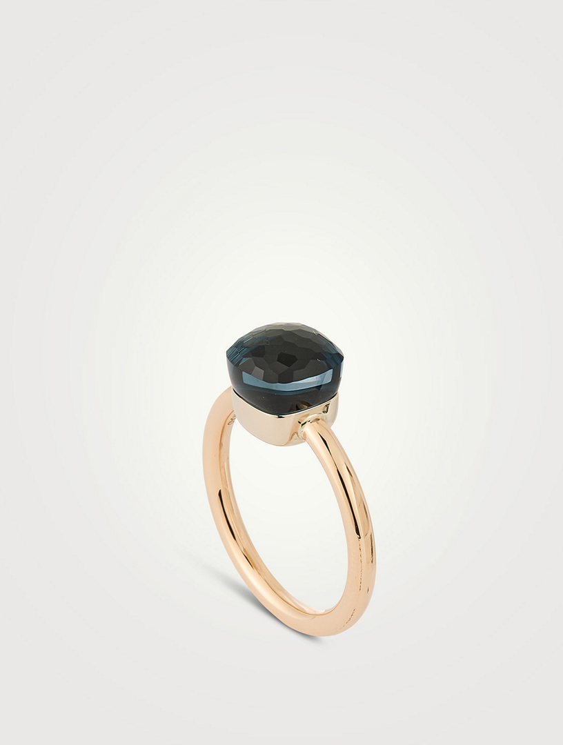 Petit Nudo 18K Rose And White Gold Ring With London Blue Topaz