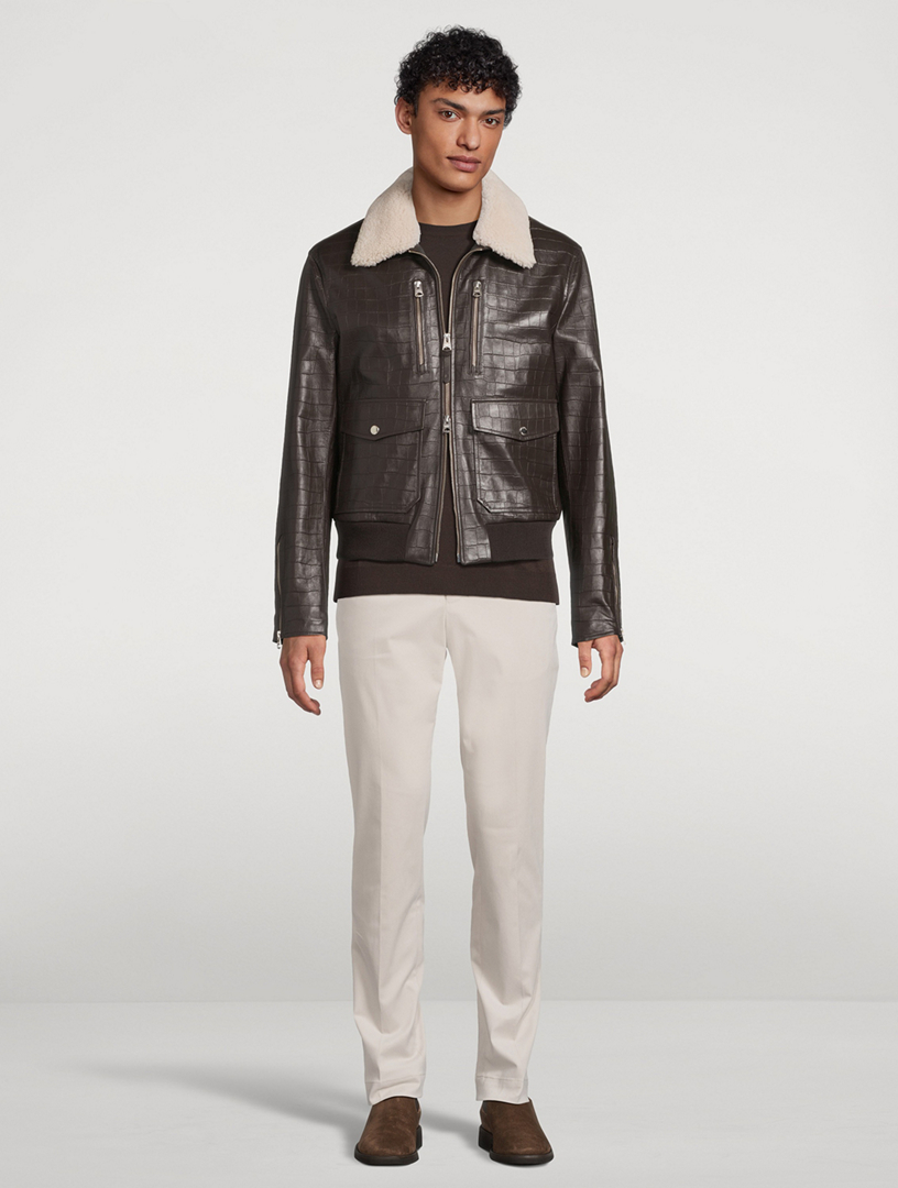 MACKAGE Chance Croc-Embossed Leather Jacket With Shearling | Holt