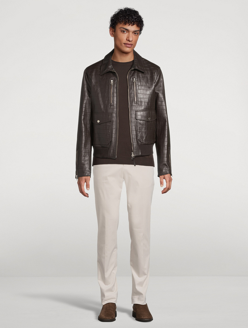 MACKAGE Chance Croc-Embossed Leather Jacket With Shearling | Holt