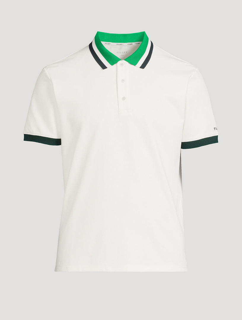 Supima Pique Stripe-Collar Polo