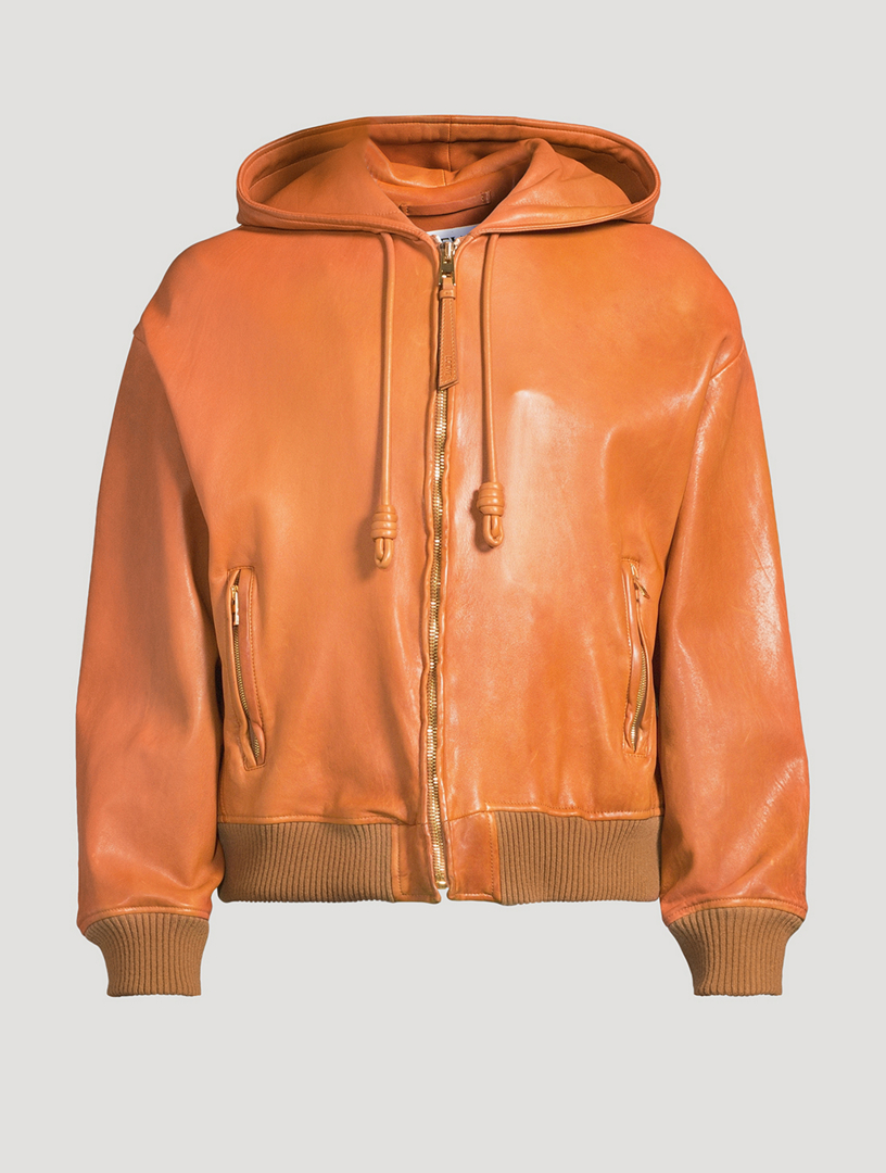 Leather Hooded Zip Jacket