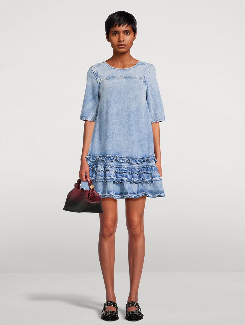 ワンピース Ganni Overdyed Heavy Denim Open-Back Midi Dress Ganni Denim Midi Dress With Open Back in Purple | Lyst UK