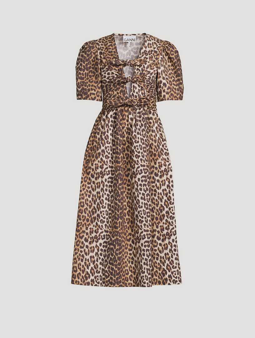 Tie-Front Midi Dress In Leopard Print