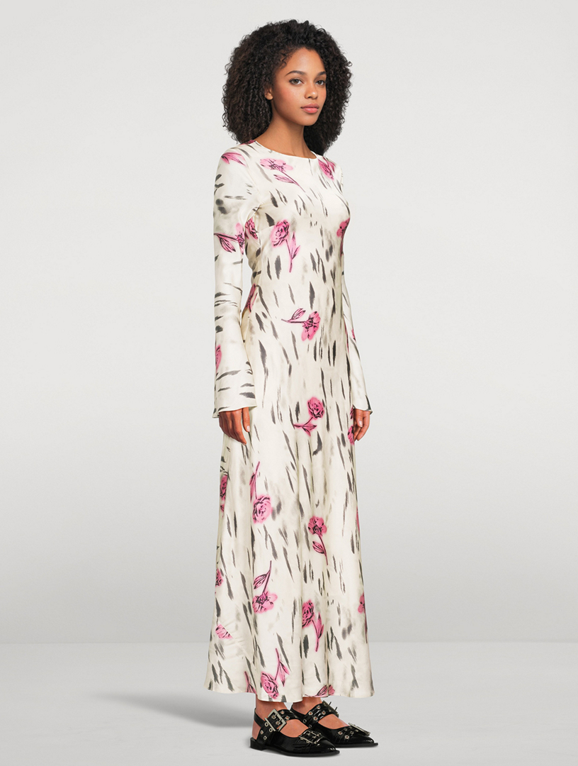 GANNI Satin Maxi Dress In Floral Print | Holt Renfrew