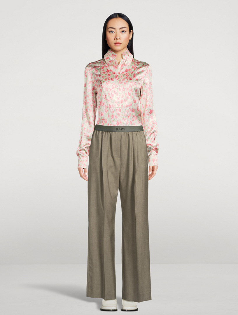 LOEWE Logo-Elastic Wool Trousers | Holt Renfrew