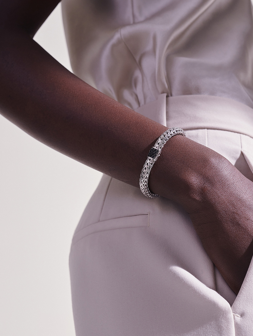 Classic Chain Silver Bracelet With Black Sapphire