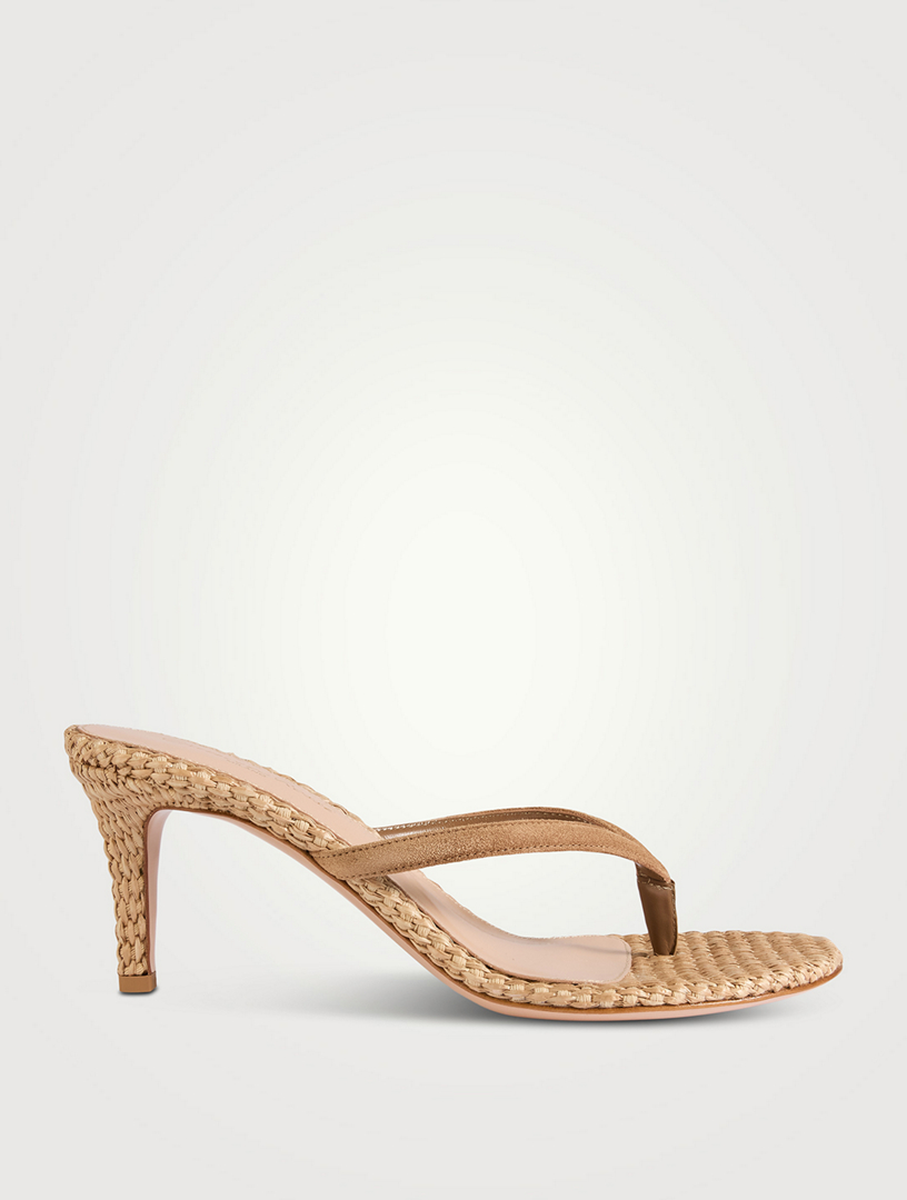 Calypso Suede And Raffia Thong Sandals